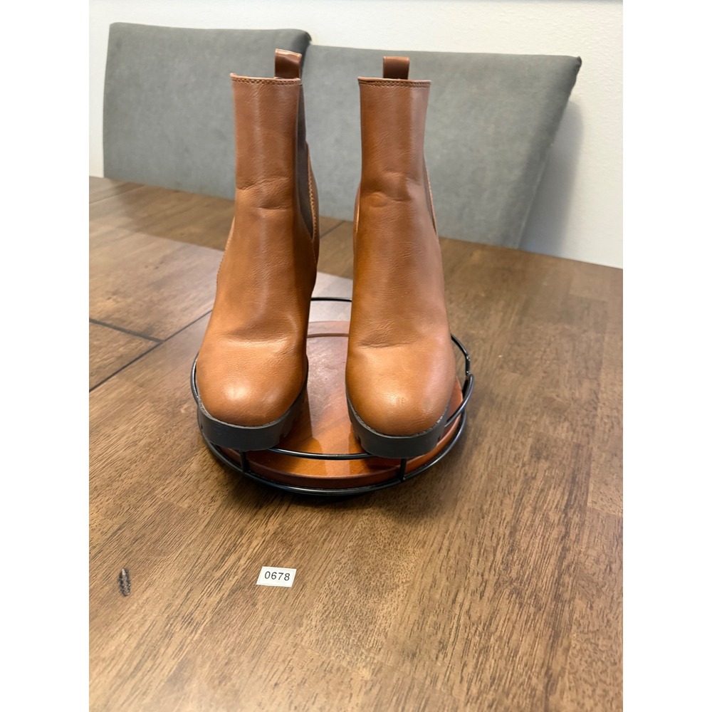 Primark Tan Brown Faux Leather Chunky Block Heel Lug Platform Chelsea Boots 8